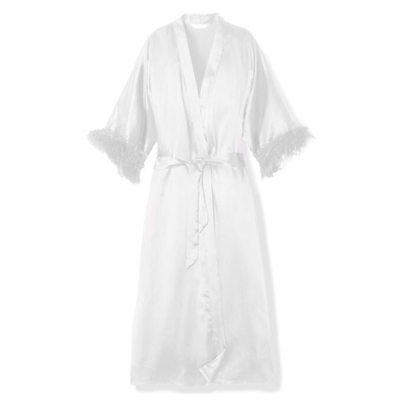 petite plume Other - Petite Plume feather trim white silk robe, size XS